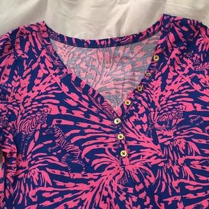 Lilly Pulitzer Dress Blue Pink Zebra 3/4 sleeve